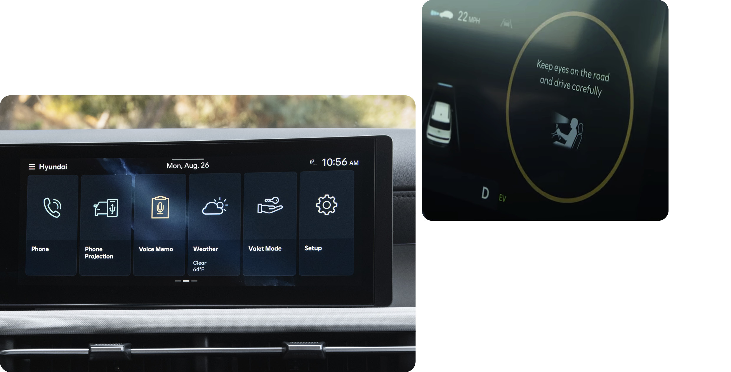 The appearance of various phrases displayed on the automobile infotainment system