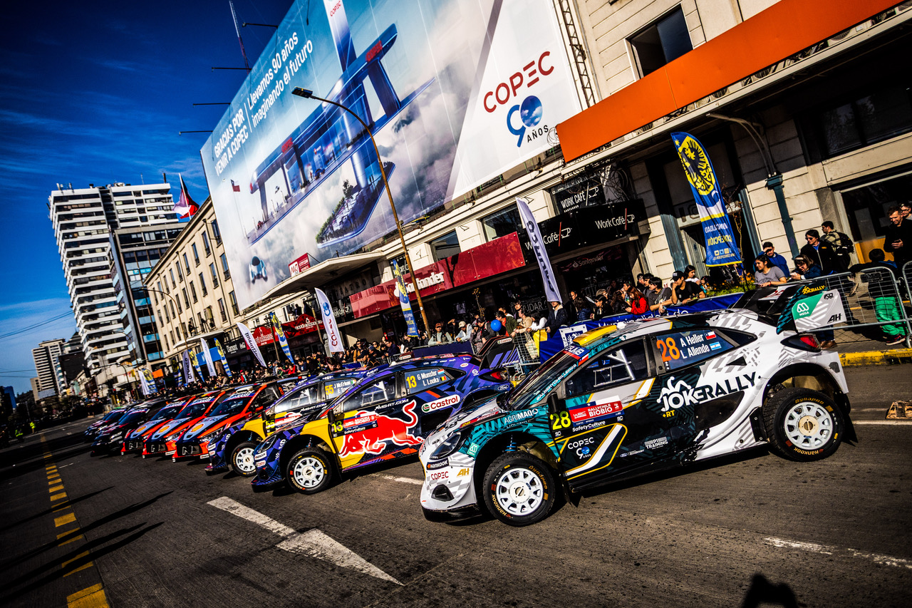 Vehicles from several manufacturers participating in Rally 1