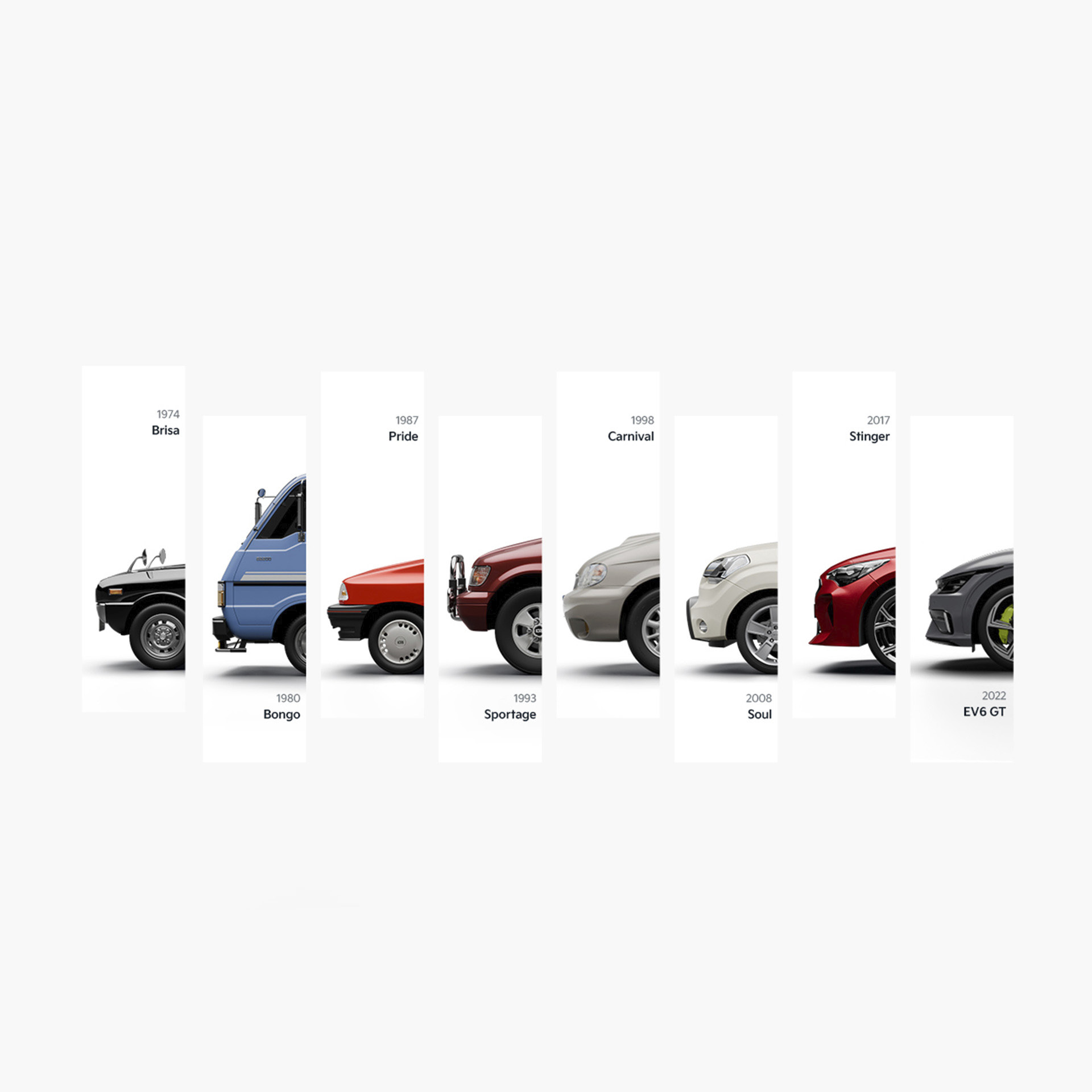 a collection of Kia's heritage models