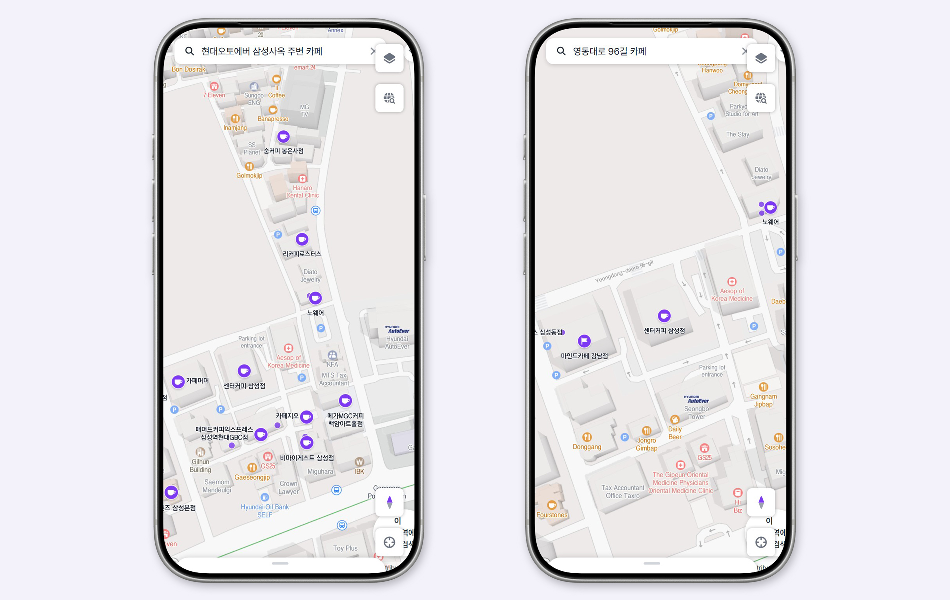 A mobile screen showing the Places API recommending multiple locations based on user intent