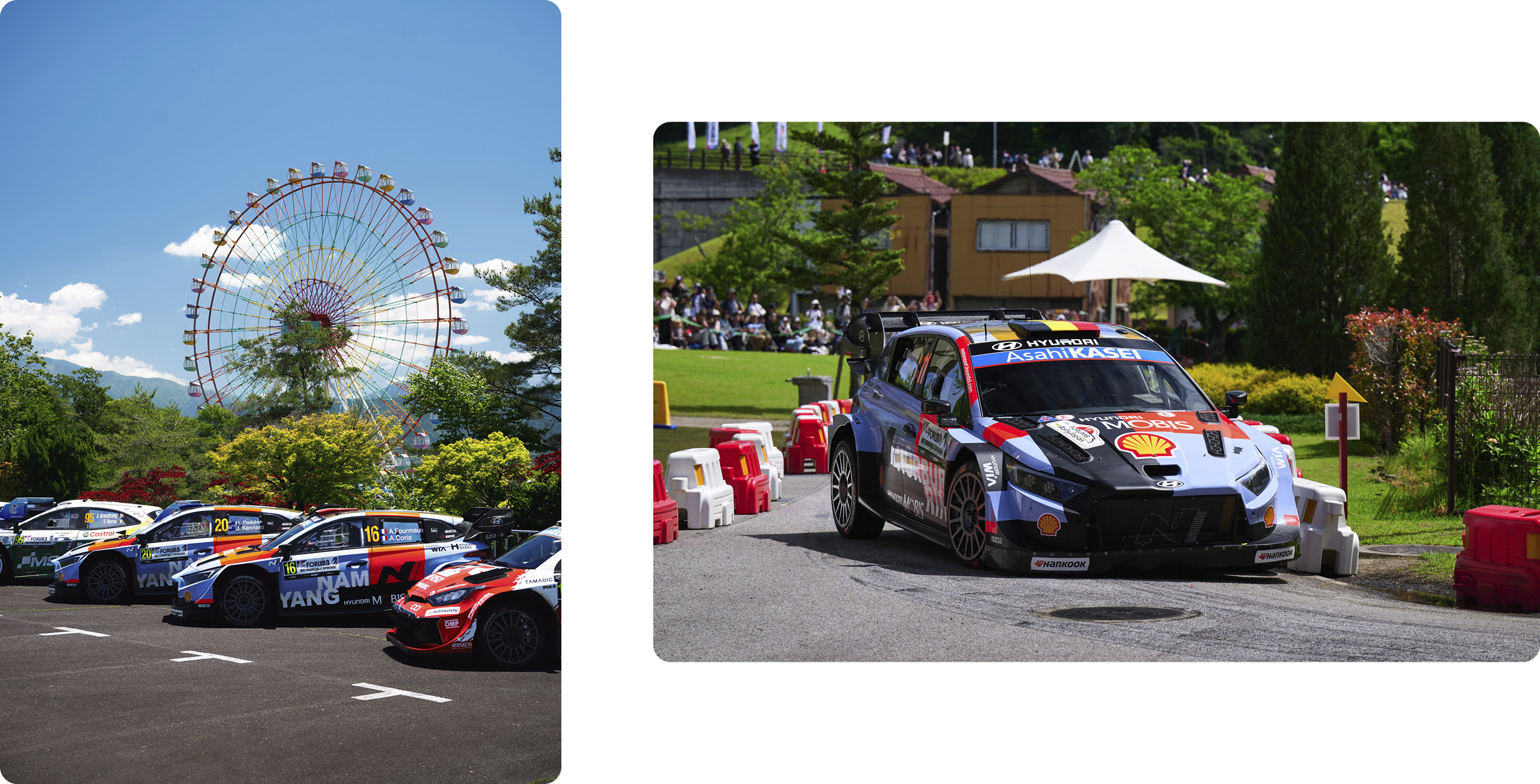 The Hyundai team WRC1 rally car is on the road