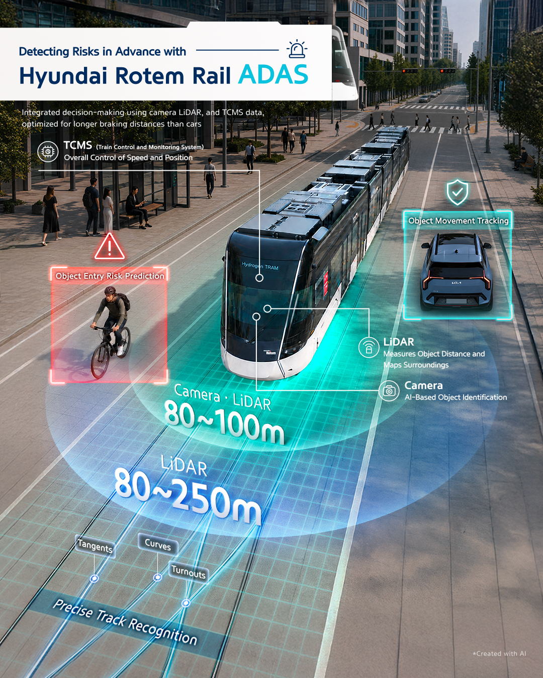 Hyundai Rotem Rail ADAS: camera, LiDAR and TCMS fusion detects track hazards